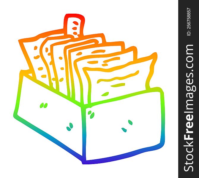 rainbow gradient line drawing of a cartoon office filing box