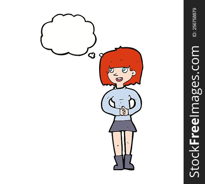 Cartoon Friendly Woman With Thought Bubble