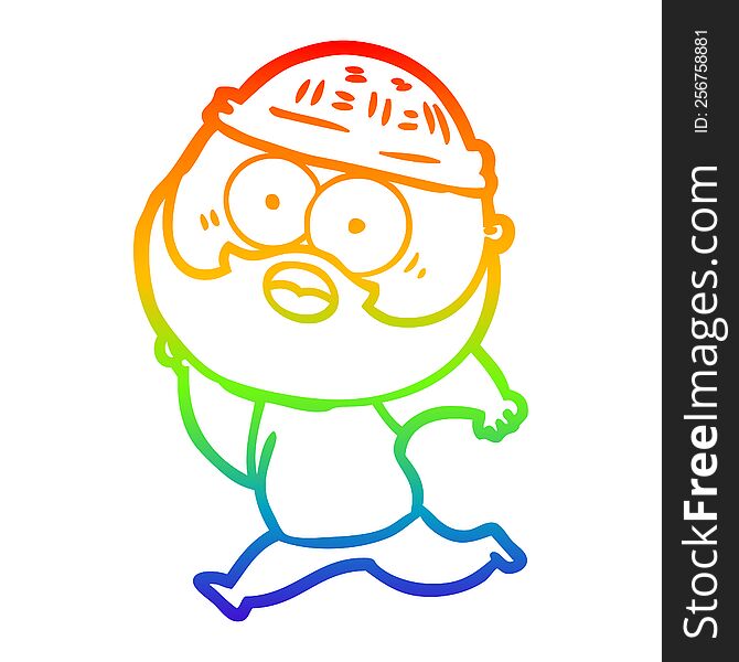rainbow gradient line drawing of a cartoon bearded man running