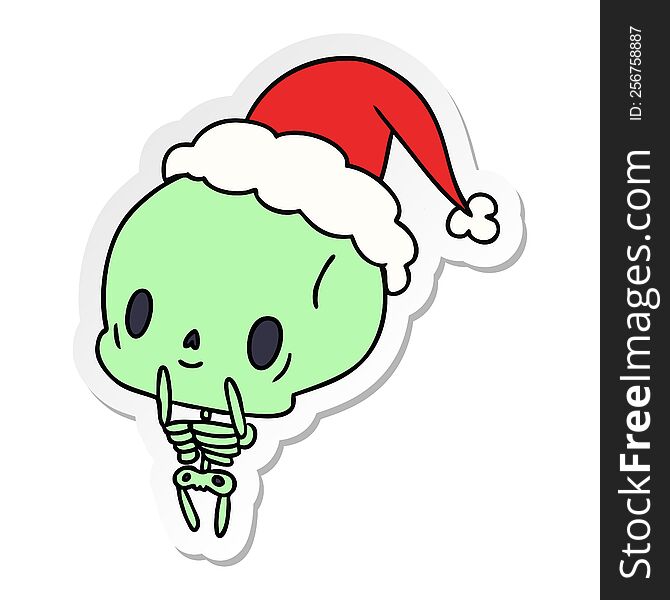 Christmas Sticker Cartoon Of Kawaii Skeleton