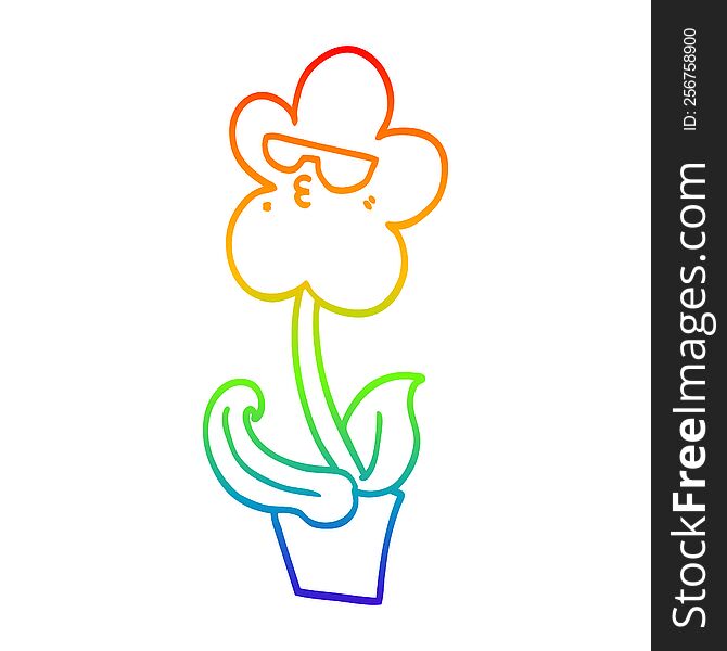 rainbow gradient line drawing of a cool cartoon flower