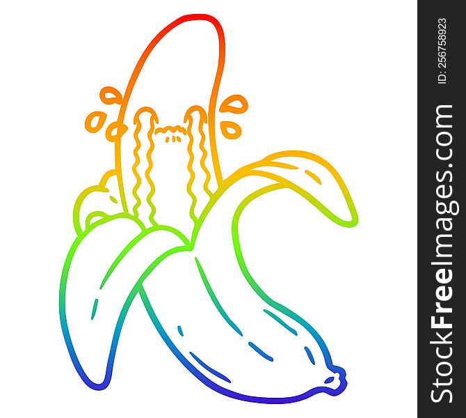 Rainbow Gradient Line Drawing Cartoon Crying Banana