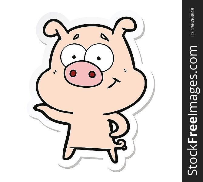 Sticker Of A Cartoon Pig Pointing