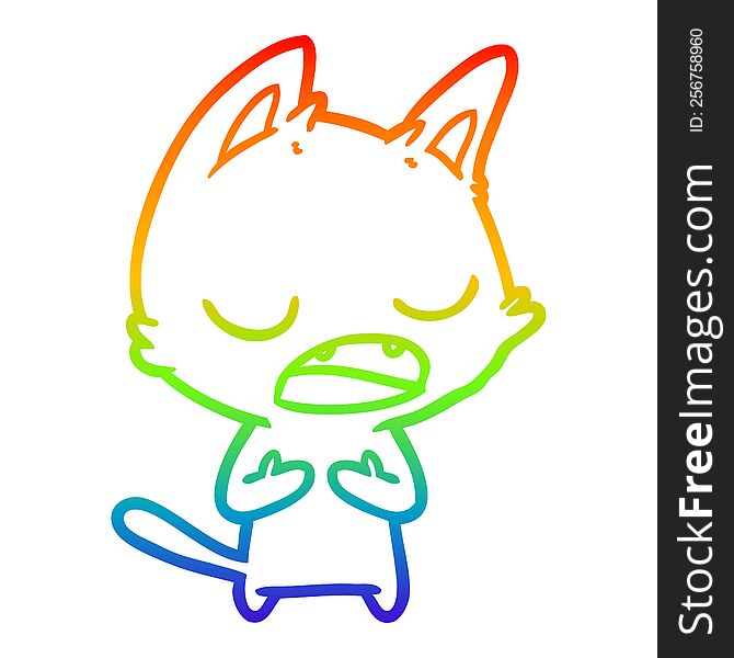 rainbow gradient line drawing of a talking cat cartoon