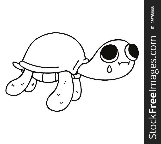 Quirky Line Drawing Cartoon Turtle