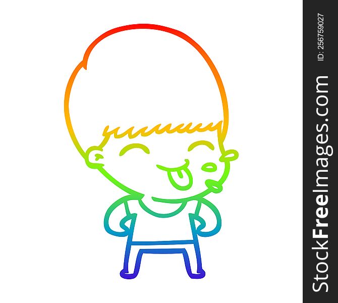 rainbow gradient line drawing of a funny cartoon boy
