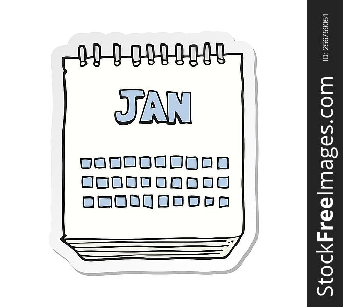 sticker of a cartoon calendar showing month of january