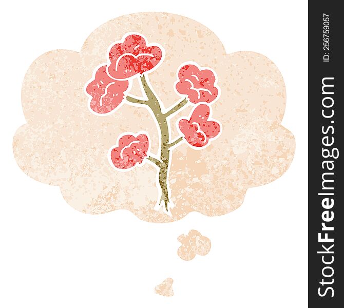 Cartoon Flowers And Thought Bubble In Retro Textured Style