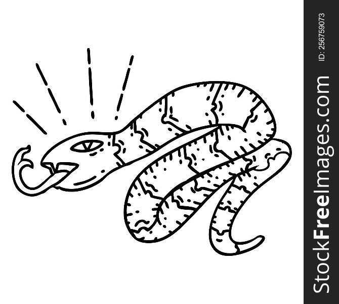 illustration of a traditional black line work tattoo style hissing snake