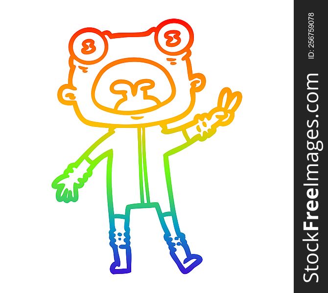 Rainbow Gradient Line Drawing Cartoon Weird Alien Waving