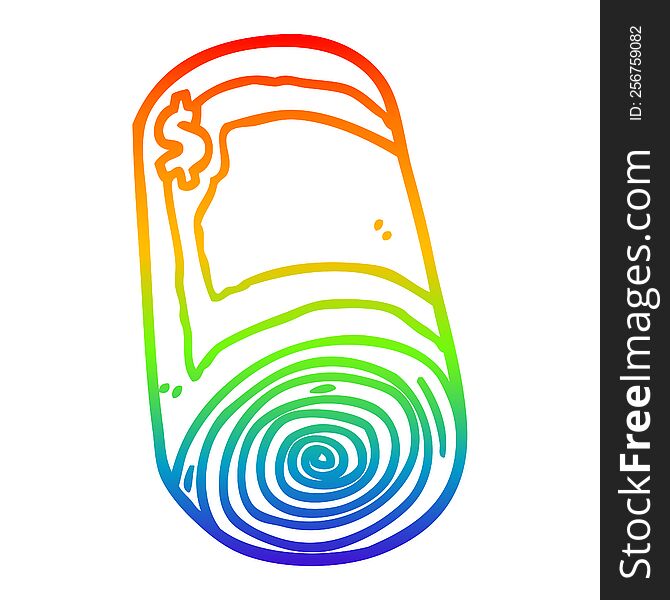 rainbow gradient line drawing of a cartoon roll of money