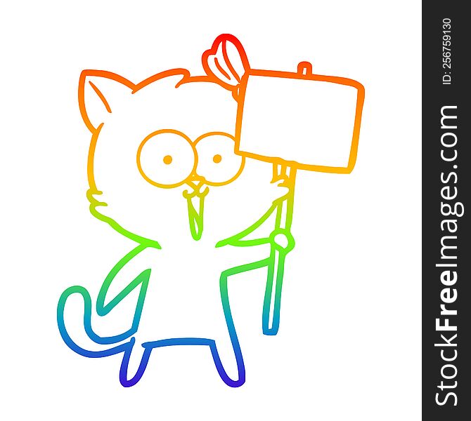 rainbow gradient line drawing of a cartoon cat