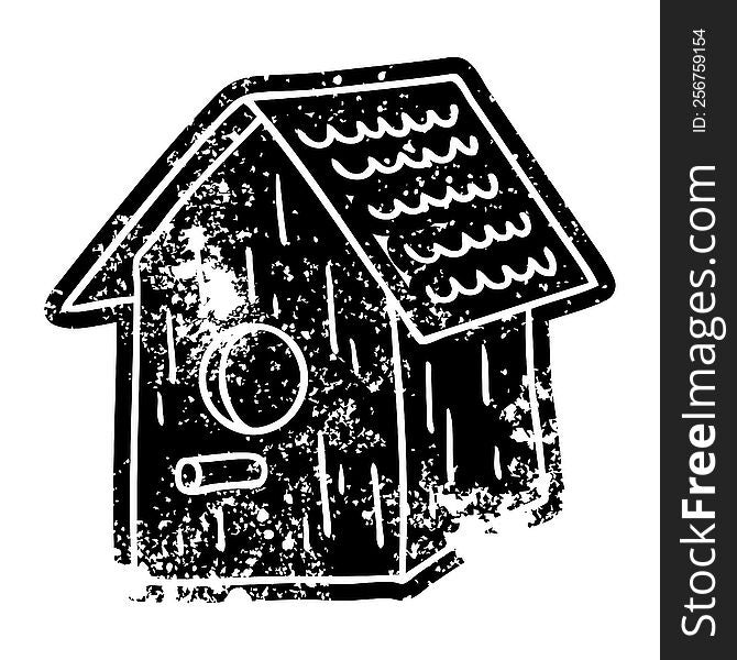 grunge icon drawing of a wooden bird house