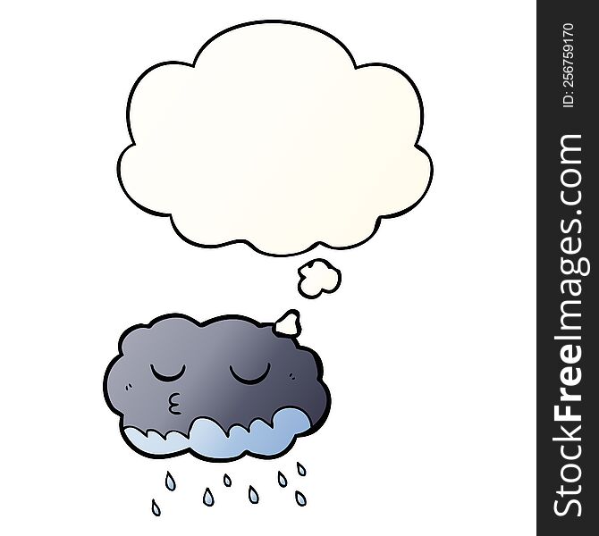 Cartoon Rain Cloud And Thought Bubble In Smooth Gradient Style