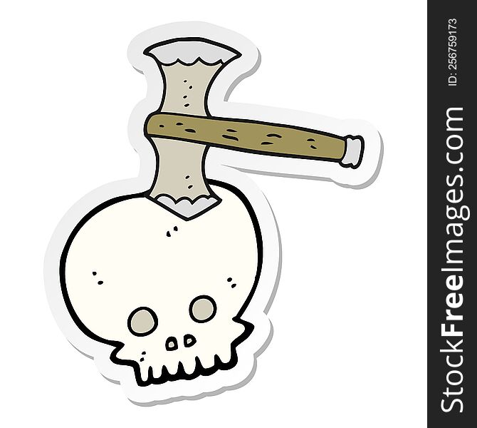 sticker of a cartoon axe in skull