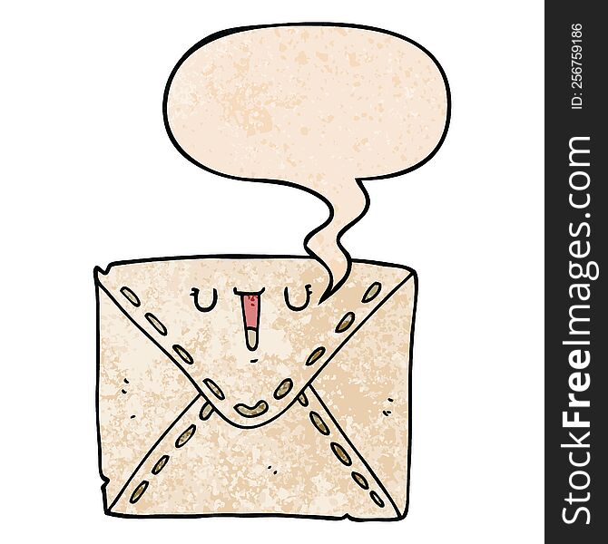 cartoon envelope with speech bubble in retro texture style