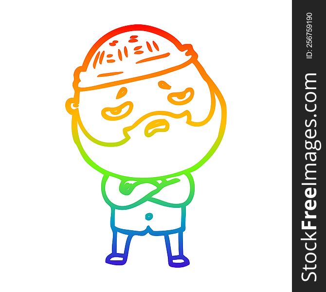 rainbow gradient line drawing of a cartoon worried man with beard