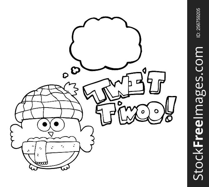 freehand drawn thought bubble cartoon cute owl saying twit twoo. freehand drawn thought bubble cartoon cute owl saying twit twoo