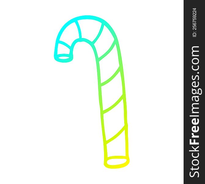 cold gradient line drawing of a cartoon striped candy cane