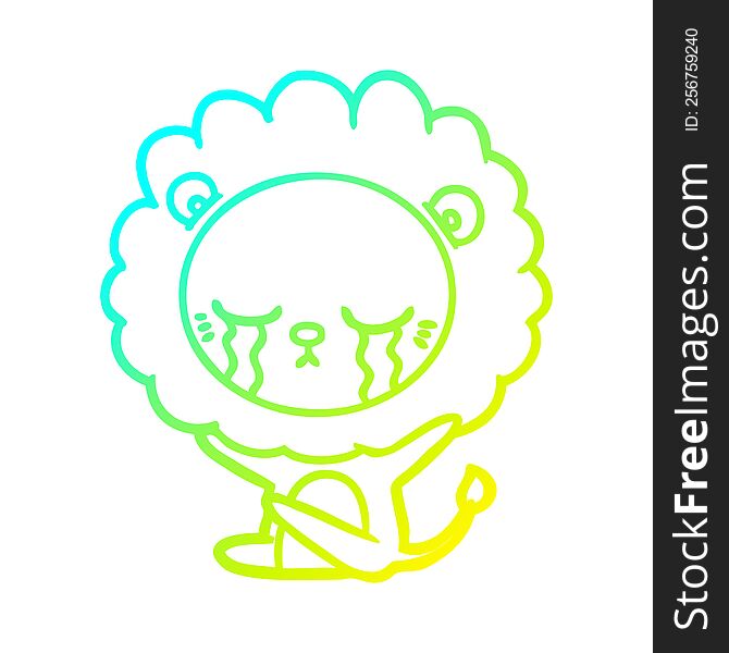 cold gradient line drawing of a crying cartoon lion