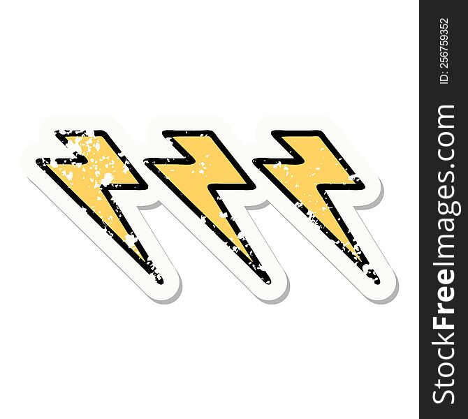 Traditional Distressed Sticker Tattoo Of Lightning  Bolts