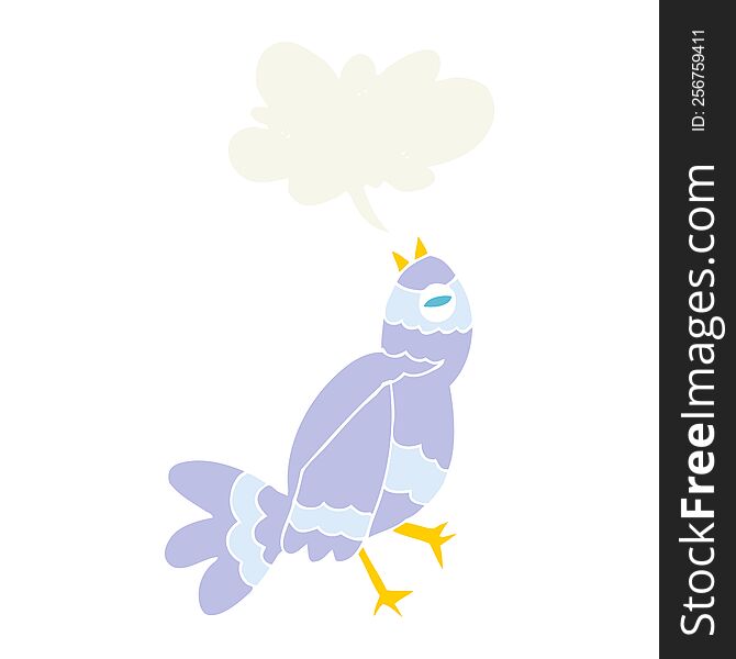 Flat Color Illustration Of A Cartoon Bird Singing