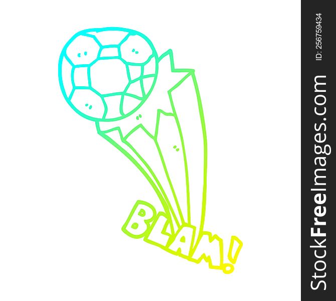 Cold Gradient Line Drawing Cartoon Kicked Soccer Ball