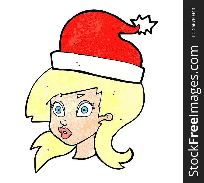Cartoon Woman Wearing Christmas Hat