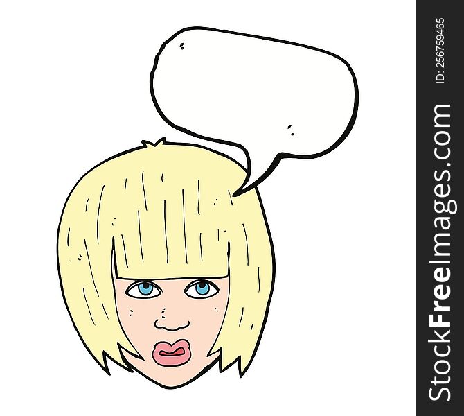 Cartoon Annoyed Girl With Big Hair With Speech Bubble