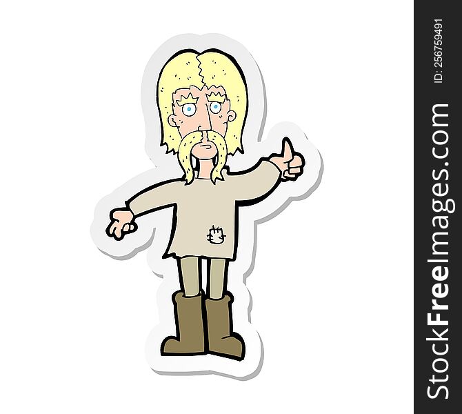 Sticker Of A Cartoon Hippie Man Giving Thumbs Up Symbol