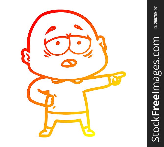 Warm Gradient Line Drawing Cartoon Tired Bald Man