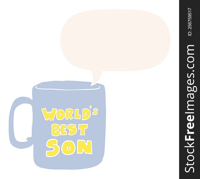 worlds best son mug with speech bubble in retro style