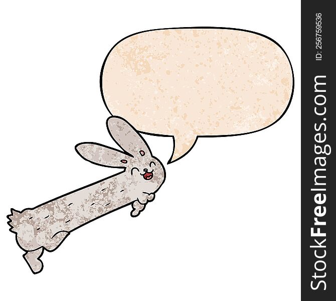 Funny Cartoon Rabbit And Speech Bubble In Retro Texture Style