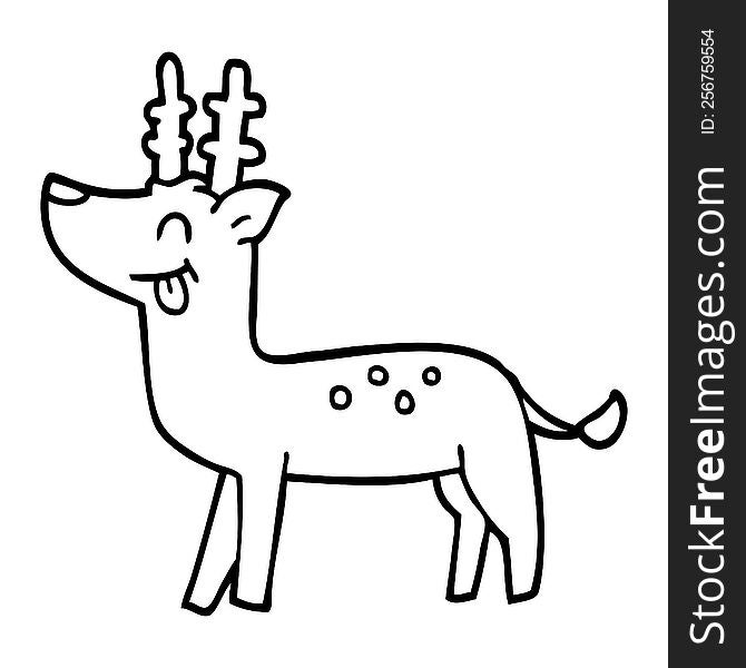 Line Drawing Cartoon Happy Deer