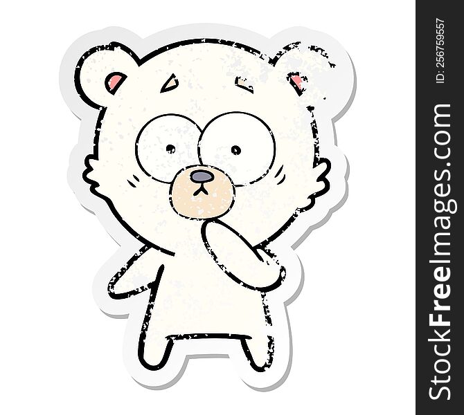 distressed sticker of a nervous polar bear cartoon