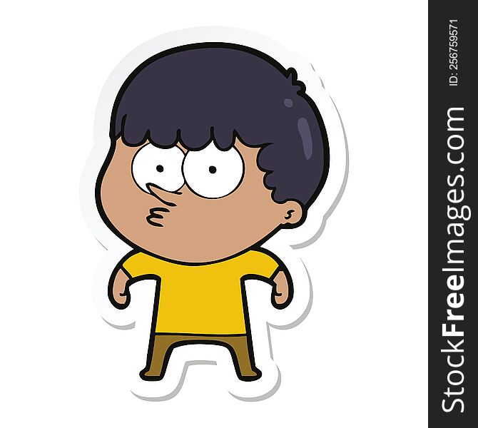 Sticker Of A Cartoon Curious Boy