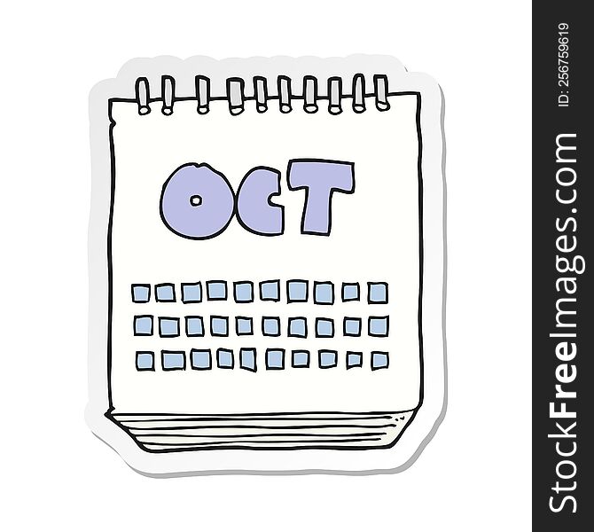 sticker of a cartoon calendar showing month of october