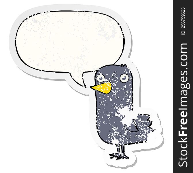 Cartoon Bird And Speech Bubble Distressed Sticker