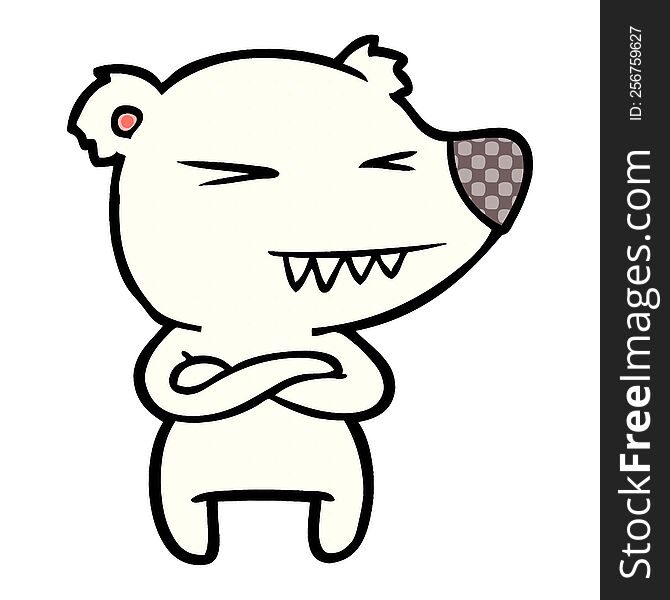 angry polar bear cartoon with folded arms. angry polar bear cartoon with folded arms