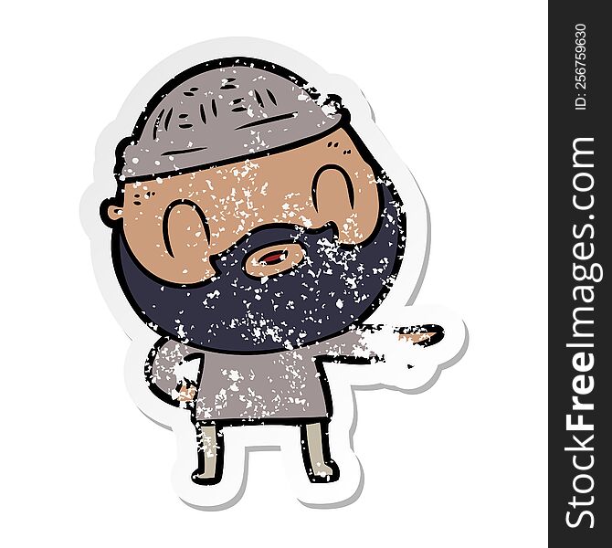 Distressed Sticker Of A Cartoon Bearded Man