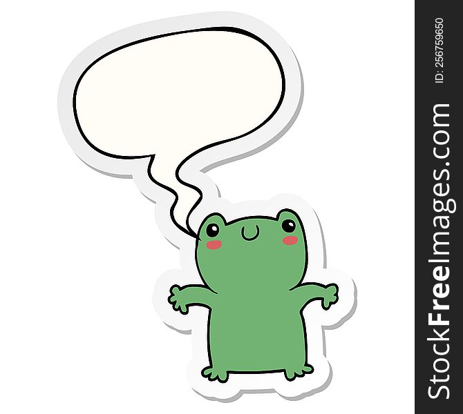 cartoon frog with speech bubble sticker. cartoon frog with speech bubble sticker
