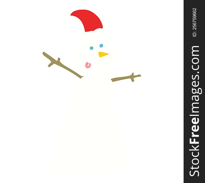 flat color illustration of a cartoon snowman