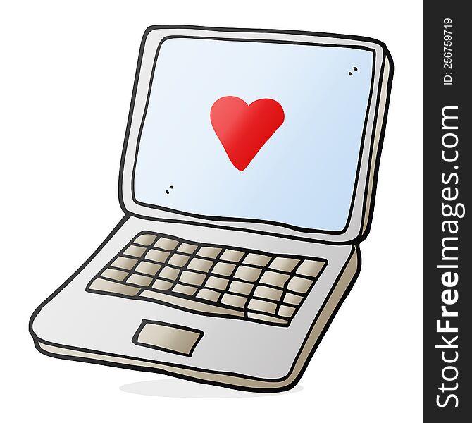 freehand drawn cartoon laptop computer with heart symbol on screen