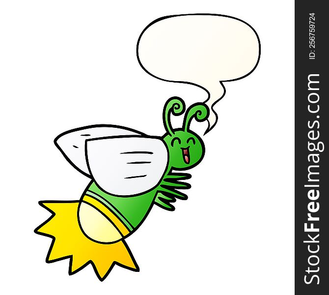 cartoon glow bug and speech bubble in smooth gradient style