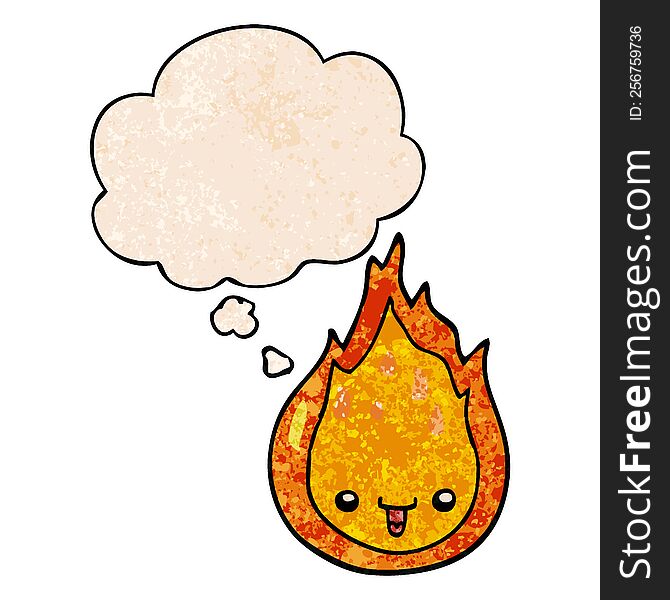 Cartoon Flame And Thought Bubble In Grunge Texture Pattern Style