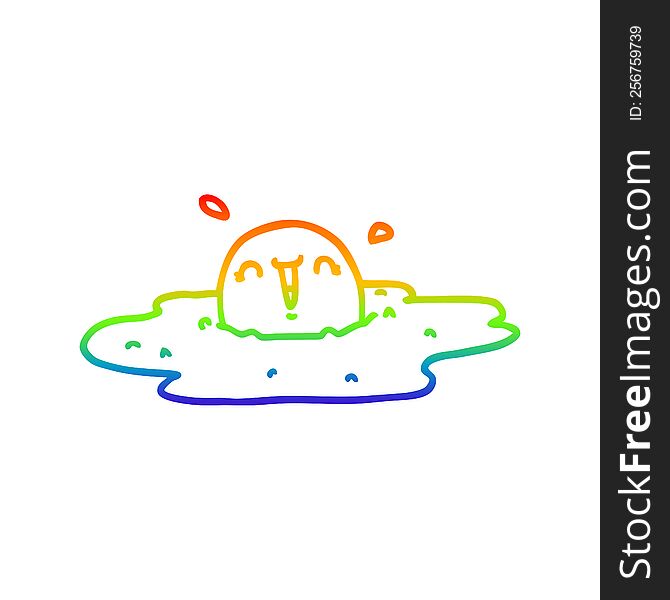 Rainbow Gradient Line Drawing Cartoon Fried Egg