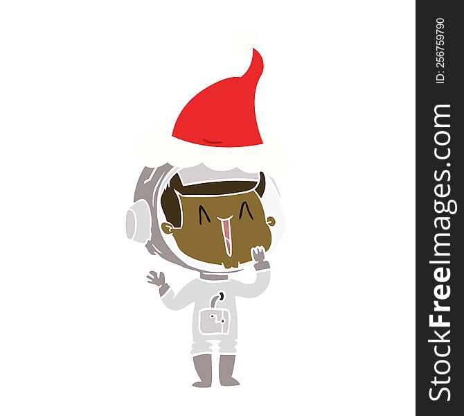 Laughing Flat Color Illustration Of A Astronaut Wearing Santa Hat