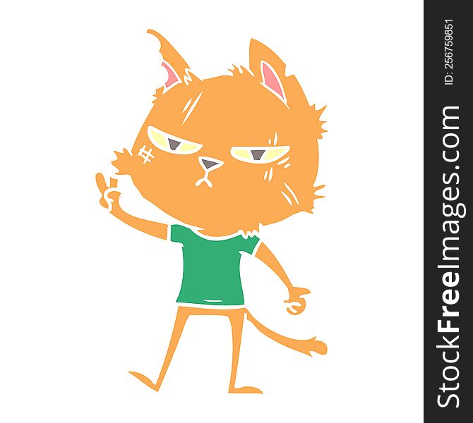 Tough Flat Color Style Cartoon Cat Giving Victory Sign