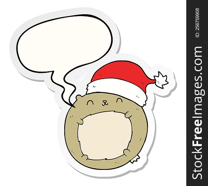 Cute Cartoon Christmas Bear And Speech Bubble Sticker