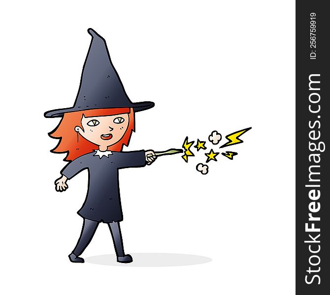 cartoon witch girl casting spell